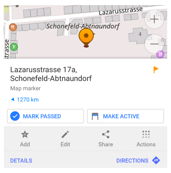 Akcja minięcia znacznika Android