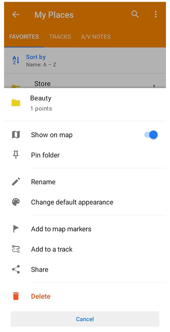 Funkcje folderu ulubionych android