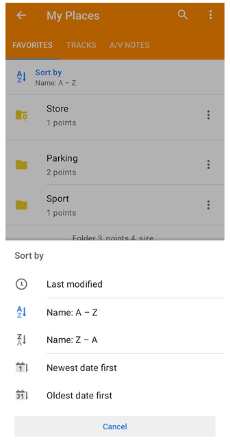 Foldery ulubionych android