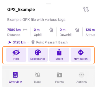 Przegląd menu kontekstowego śladu iOS 3