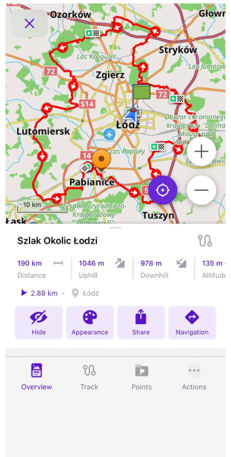 Przegląd menu kontekstowego śladu iOS