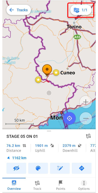 Mapa grupy menu śladu Android