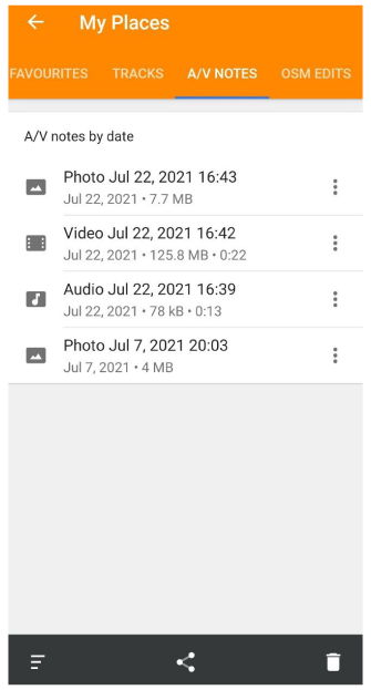Menu Meus Locais do plugin de áudio e vídeo