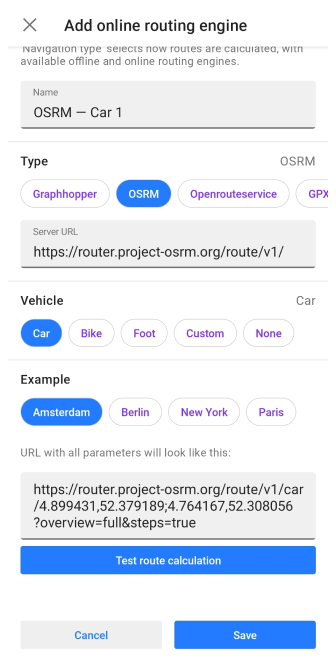 Roteamento online personalizado Android