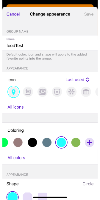 Ações de favoritos iOS
