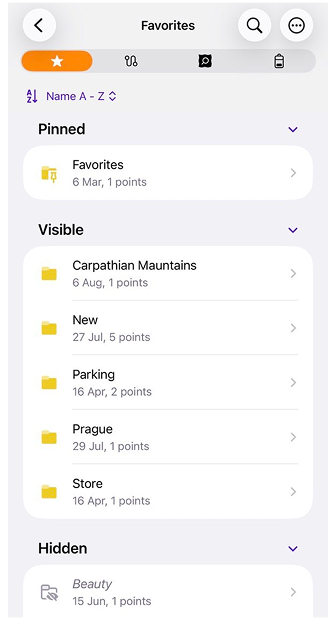 Menu Favoritos no iOS