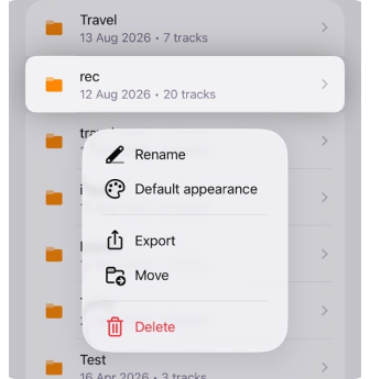 Menu de contexto de uma trilha no iOS