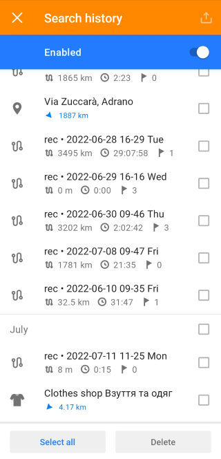 Histórico das configurações gerais Android