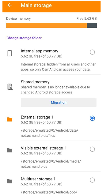 Configurações de Armazenamento de Perfis Android