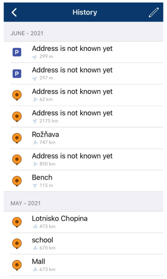 Histórico de marcadores de mapa iOS