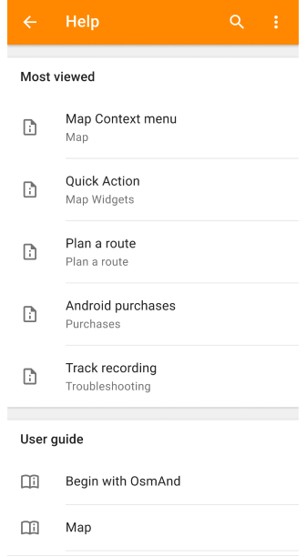 Captura de tela da ajuda offline Android