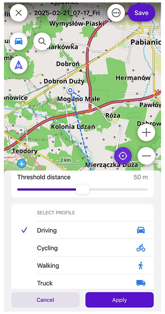 Planejar uma rota anexar a estradas-ios