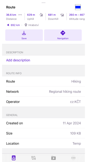 Informações da rota