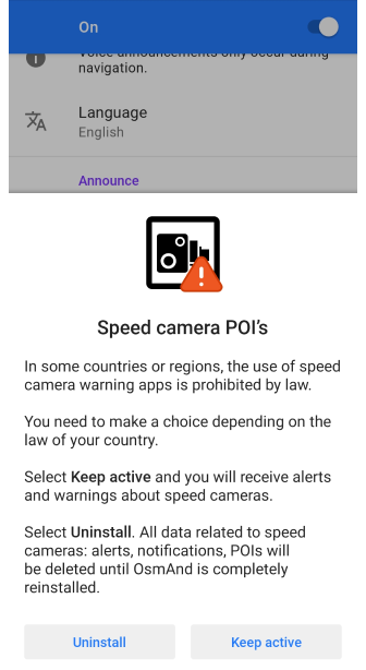Tempo de anúncio de Navegação por Voz Android
