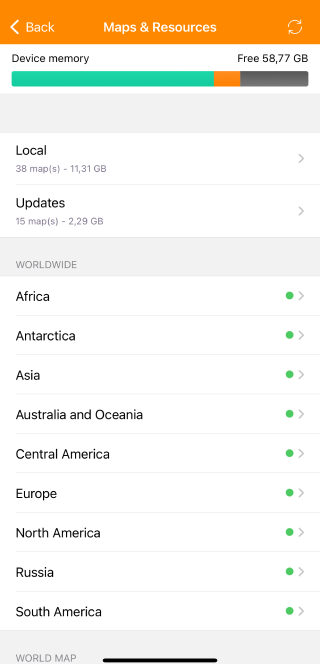 Genel iOS harita indirme menüsü