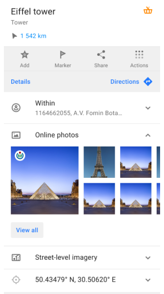 Çevrimiçi Fotoğraflar bağlam menüsü Android