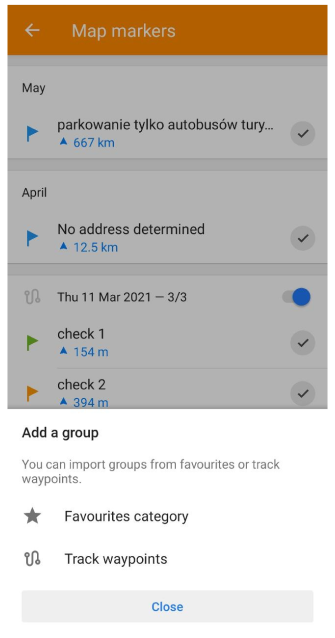 Harita işaretleyicileri Gruplar Android