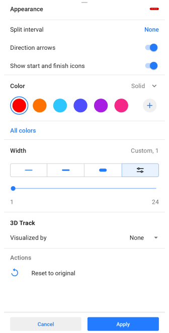 İz menüsü Görünüm Android