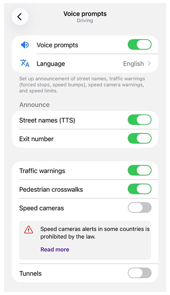 Sesli Navigasyon ayarları iOS