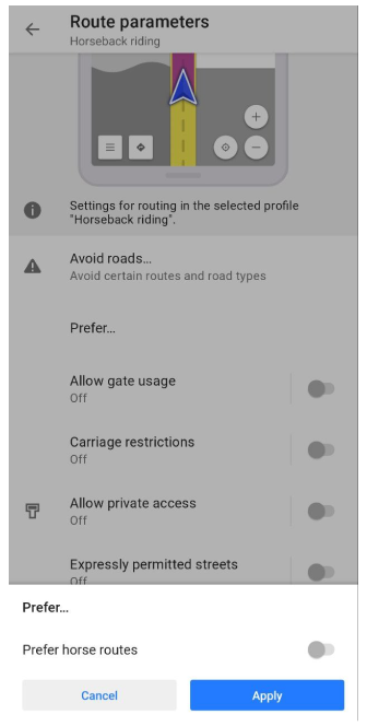 Надавати перевагу кінним маршрутам Android