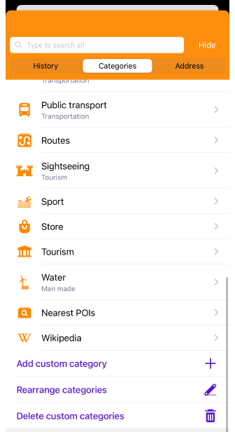 Список POI в Пошуку iOS