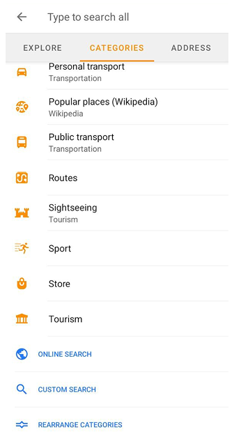 Список POI в Пошуку Android